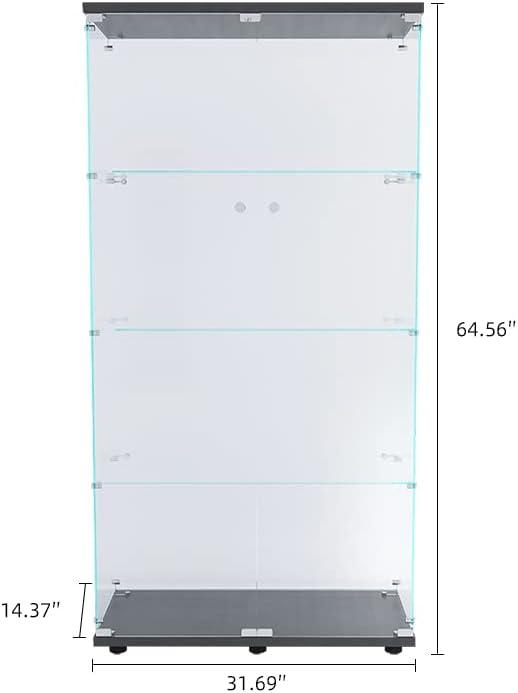 Black Tempered Glass 4-Shelf Display Cabinet with Two Doors