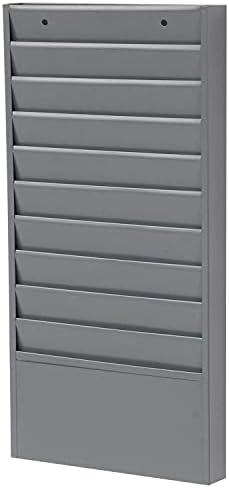 Steel Medical Chart Hanging Wall File Holder, 10 Pockets, Gray