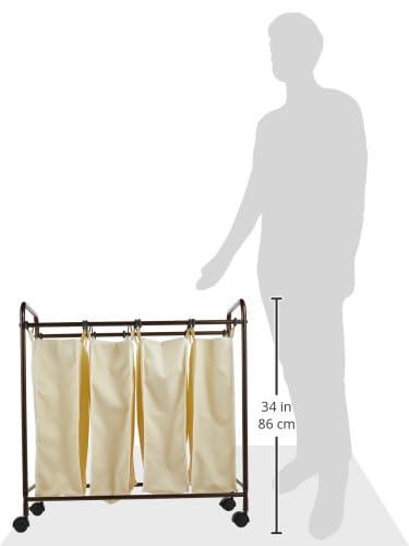 Rolling Laundry Sorter, 4 Bag Laundry Sorter Cart with Washable and Removable Bags