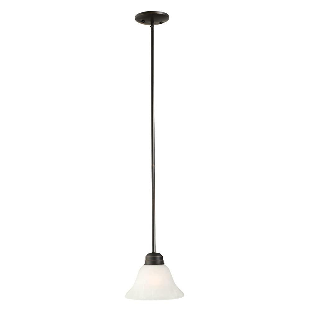 Design House 514513 Millbridge Traditional 1-Light Indoor Dimmable Mini Pendant with Alabaster Glass Shade for Kitchen island bar Bar, Oil Rubbed Bronze
