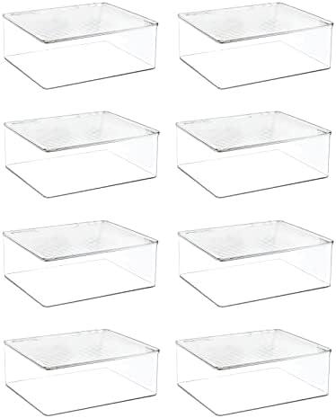 mDesign Plastic Stackable Toy Storage Bin Box with Hinge Lid, 8 Pack - Clear