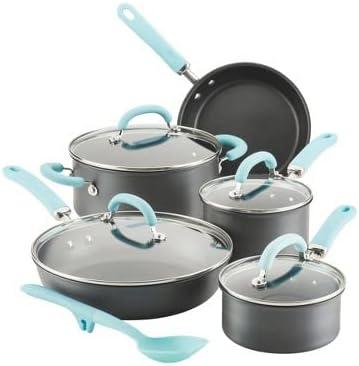 Gray and Light Blue 10-Piece Nonstick Aluminum Cookware Set