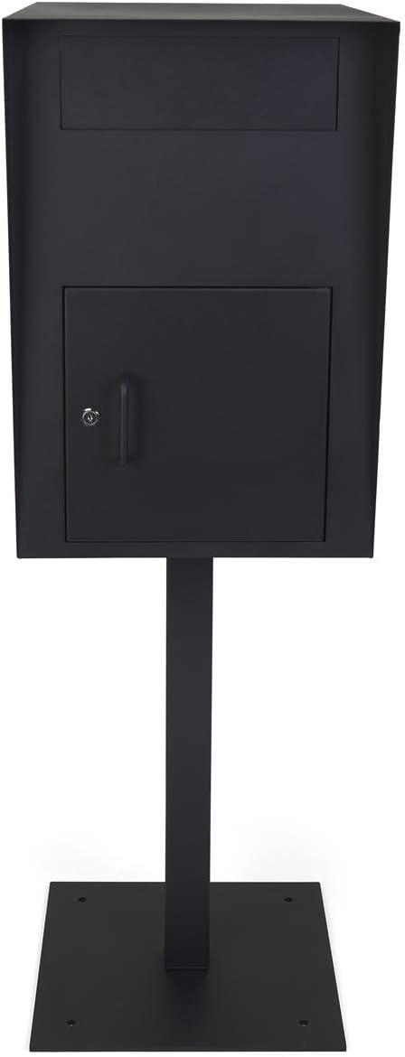 Displays2go 16 w x 52 h Outdoor Pedestal Drop Box w/ Permanent Mounting and Steel Build - Black (FDHDBBP1)