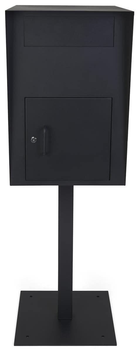 Displays2go 16 w x 52 h Outdoor Pedestal Drop Box w/ Permanent Mounting and Steel Build - Black (FDHDBBP1)