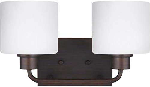 Canfield 14.25 in. 2-Light Burnt Sienna Minimalist Modern Wall Bathroom Vanity Light with Etched White Glass Shades