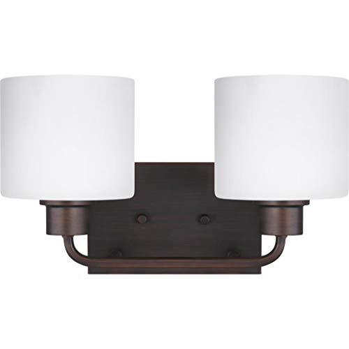 Canfield 14.25 in. 2-Light Burnt Sienna Minimalist Modern Wall Bathroom Vanity Light with Etched White Glass Shades
