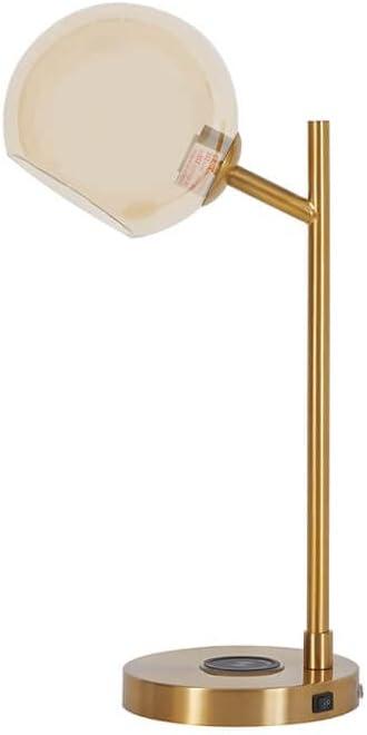 Abanson Desk Lamp Amber/Gold - Signature Design by Ashley: Metallic Finish, USB Port, Wireless Charging