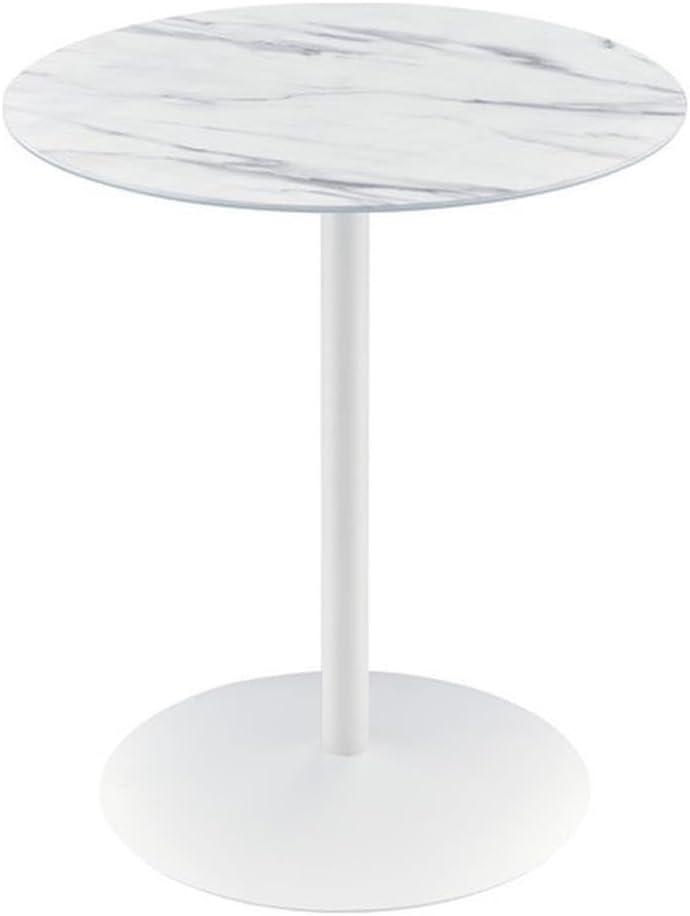 Circa 17.5" White Marble Glass Top Round End Table