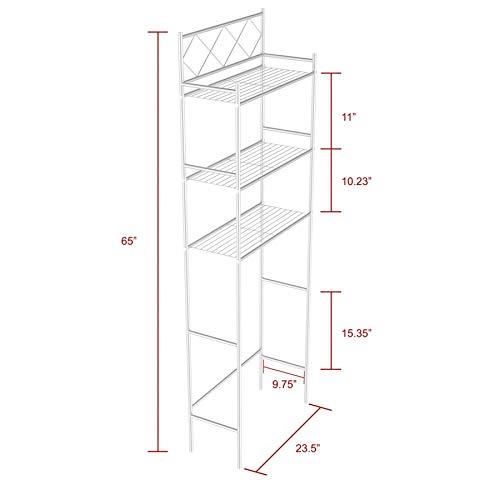 Metal Over The Toilet Space Saver and Organizer White - J&V TEXTILES: Powder-Coated Stainless Steel, 3 Fixed Shelves