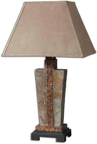 Uttermost Rustic Table Lamp 29" Tall Natural Slate Hammered Copper Brushed Suede Shade for Living Room Bedroom House Nightstand