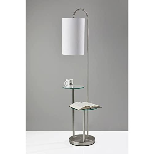 Modern Brushed Steel 66" Shelf Floor Lamp with Clear Glass Tops