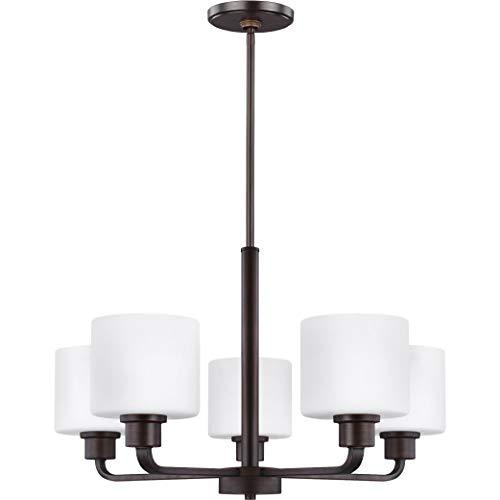 Bronze 5-Light LED Chandelier with Etched Glass Shades