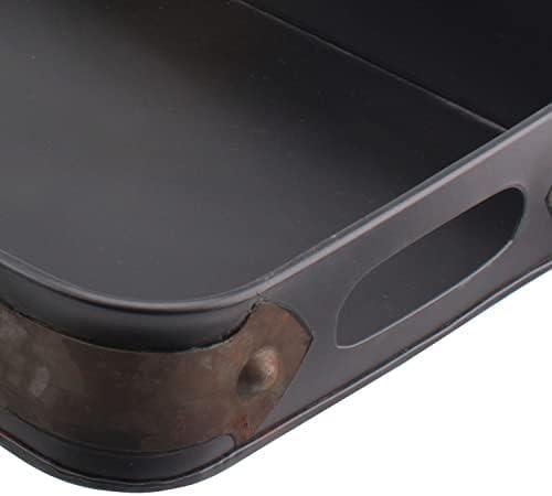 Slate Steel Tray with Rust Trim - Brown - Stonebriar Collection: Industrial Serving Platter for Dining & Office Decor