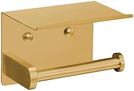 Gold Stainless Steel Self-Adhesive Toilet Paper Holder with Shelf