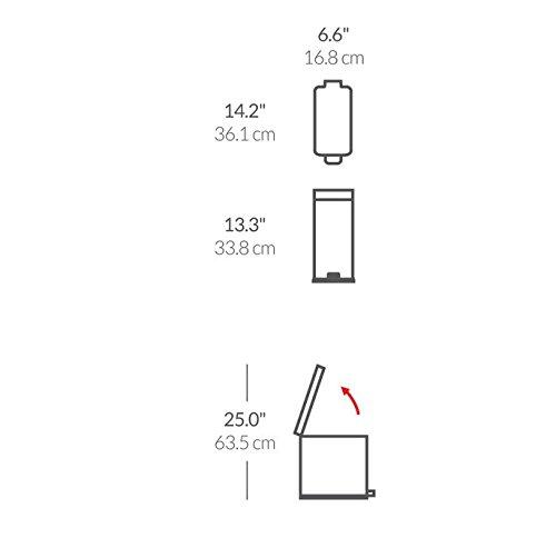 simplehuman 10 Liter / 2.6 Gallon Stainless Steel Bathroom Slim Profile Trash Can