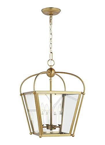 Generation Lighting 4-Light Charleston Pendant Light Fixture (Satin Brass) 5191004-848 | Modern Ceiling Light Fixture for Home Décor | 60W Torpedo Bulb Candelabra for Foyer or Living Room Décor