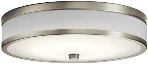 Brushed Nickel 15" LED Drum Ceiling Light with Glass Shade