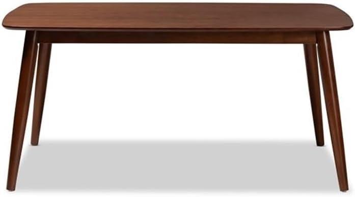 Baxton Studio Edna Wood Dining Table Walnut: Mid-Century Modern, Seats 6, Rubberwood Construction