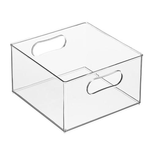 mDesign Deep Plastic Stackable Storage Organizer Container Bin, Bath and Shower Organization for Cabinet, Cupboard, Shelves, Counter, or Closet - Holds Shampoo, Vitamins - Ligne Collection - Clear