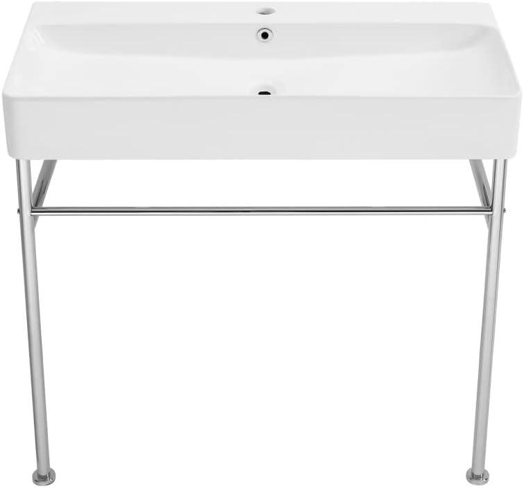 Carre 36 Ceramic Console Sink White Basin Chrome Legs