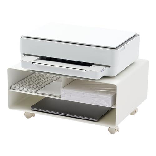 Yamazaki Modern White Steel Desktop Printer Stand with Wheels