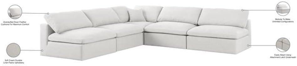 Meridian Furniture Serene Cream Durable Linen Fabric Modular Sectional