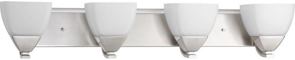 Progress Lighting Appeal 4-Light Bath Vanity in Brushed Nickel with Etched White Glass Shades