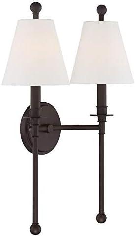 Dark Bronze 2-Light Sconce with White Silk Shades