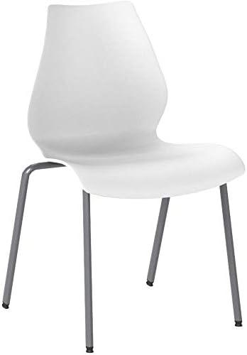 White Ergonomic Metal Stacking Chairs, Set of 5