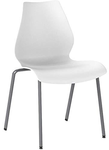Flash Furniture Hercules Series Modern Plastic Stacking Event/Waiting Room Chairs, Ergonomic Lobby Chairs with Contoured Seats, Set of 5, White/Silver