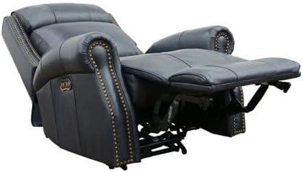 Shoreham Blue Leather Swivel Recliner with Wood Accents
