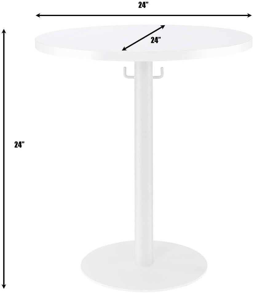 Proman Products Cava Round Solid Wood Coffee Table with Metal Base and Hooks for Bags Purses, White