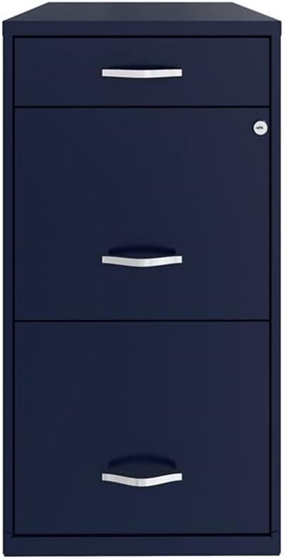 Space Solutions 18" Deep 3 Drawer Metal Organizer File Cabinet with Pencil Drawer Navy Blue: Office Storage, Steel Frame