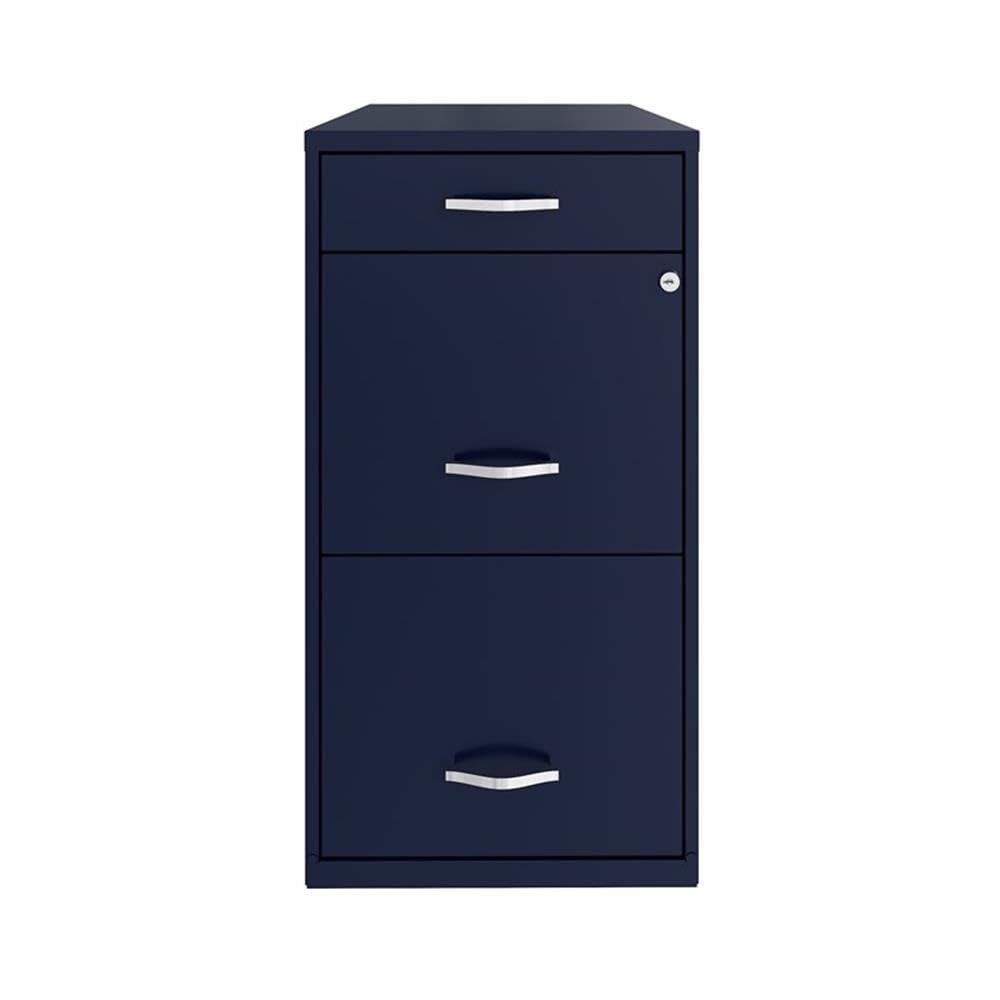 Space Solutions 18" Deep 3 Drawer Metal Organizer File Cabinet with Pencil Drawer Navy Blue: Office Storage, Steel Frame