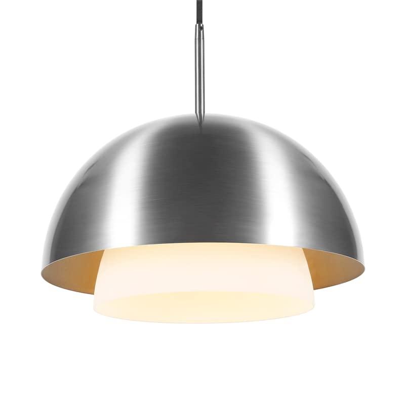 Evelyn&Zoe 15" Brushed Nickel Metal/Glass Pendant