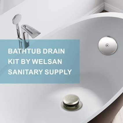 Brushed Nickel Bathtub Drain Tip Toe Stainless Steel Tub Drain Trim Kit, Single Hole Overflow Faceplate