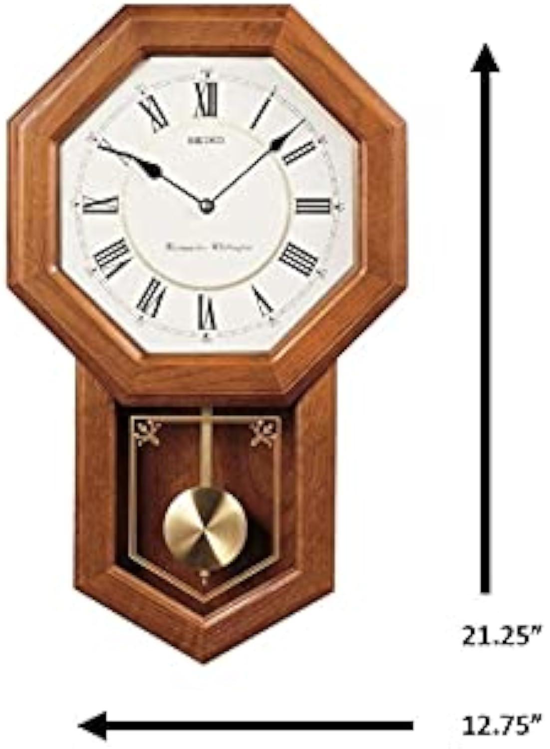 Seiko Brown Oak Schoolhouse Wall Clock, Traditional Analog Quartz QXH110BLH