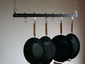 Anthracite Grey Metal Ceiling Pot Rack with Hooks