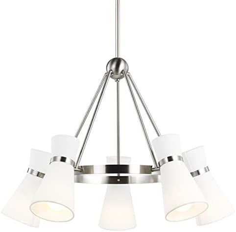 Elegant Brushed Nickel 5-Light Chandelier with White Linen Shade