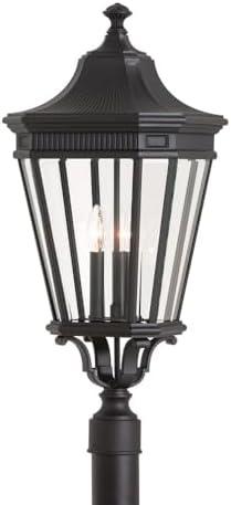 Black Aluminum 3-Light Outdoor Post Lantern with Clear Beveled Glass