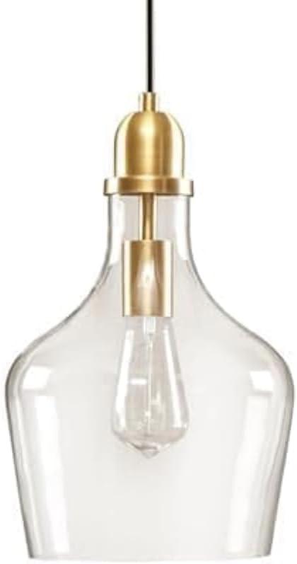 Ink+Ivy 9"x95.5" Auburn Bell Shaped Hanging Glass Simple Industrial Pendant Light Gold: Modern Ceiling Fixture, 60W E26, Adjustable Height