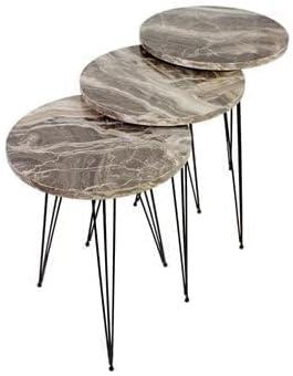PAK HOME Set of 3 Grey Marble Nesting End Tables Round Wood Stacking Coffee Side Accent Table with Metal Legs for Living Room, Home Office, Nightstands for Bedroom