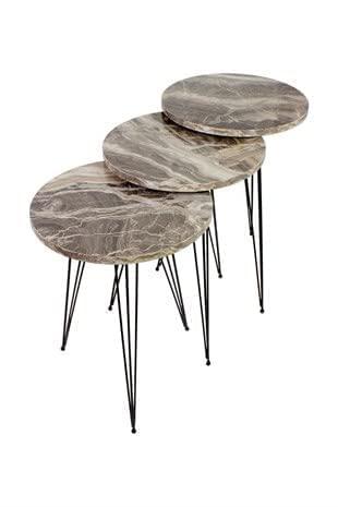 PAK HOME Set of 3 Grey Marble Nesting End Tables Round Wood Stacking Coffee Side Accent Table with Metal Legs for Living Room, Home Office, Nightstands for Bedroom