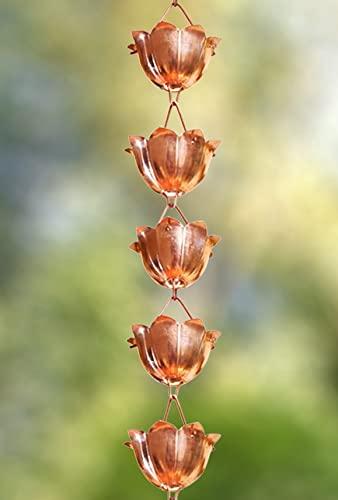 Monarch Rain Chains Pure Copper Lotus Cup Rain Chain Replacement Downspout for Gutters
