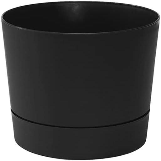 Matte Black Mid-Century Modern Round Plant Pot with Drainage Tray