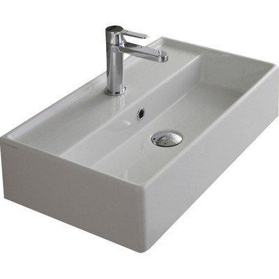 Modern White Ceramic Rectangular Wall-Mounted Bathroom Sink