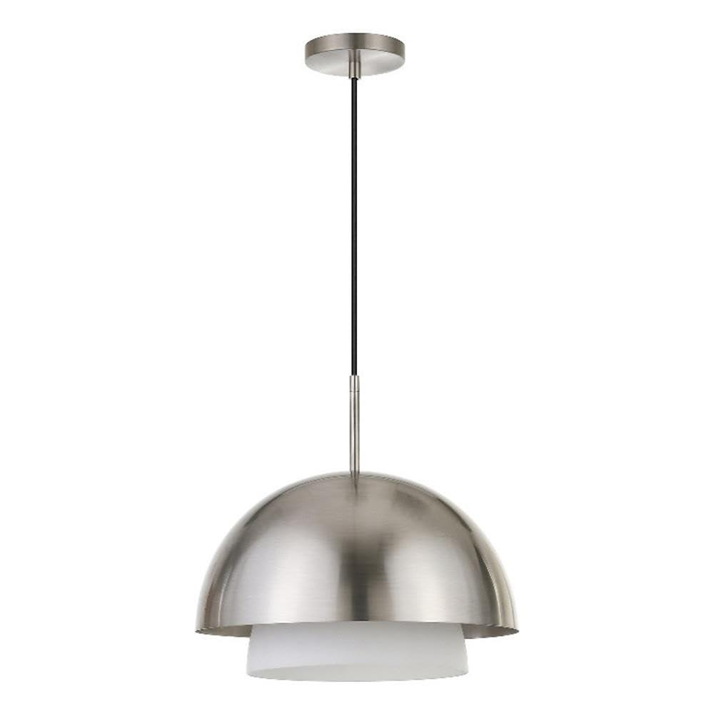 Evelyn&Zoe 15" Brushed Nickel Metal/Glass Pendant