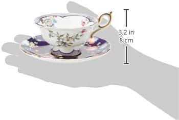 Midnight Crane Floral Bone China Teacup and Saucer Set