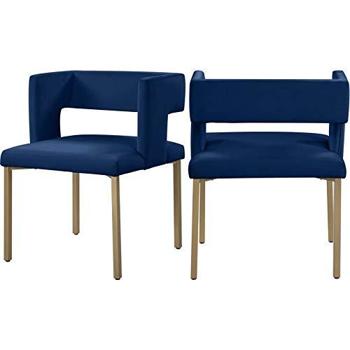 Caleb Luxe Navy Velvet Low-Back Dining Chair with Gold Legs