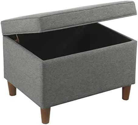 Gray 24" Square Storage Ottoman with Walnut Legs